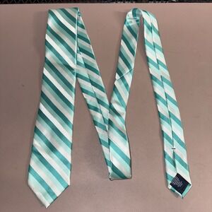 JF J.Ferrar Diagonal Stripe Necktie Teal Mint White Men's‎ Tie 59"
